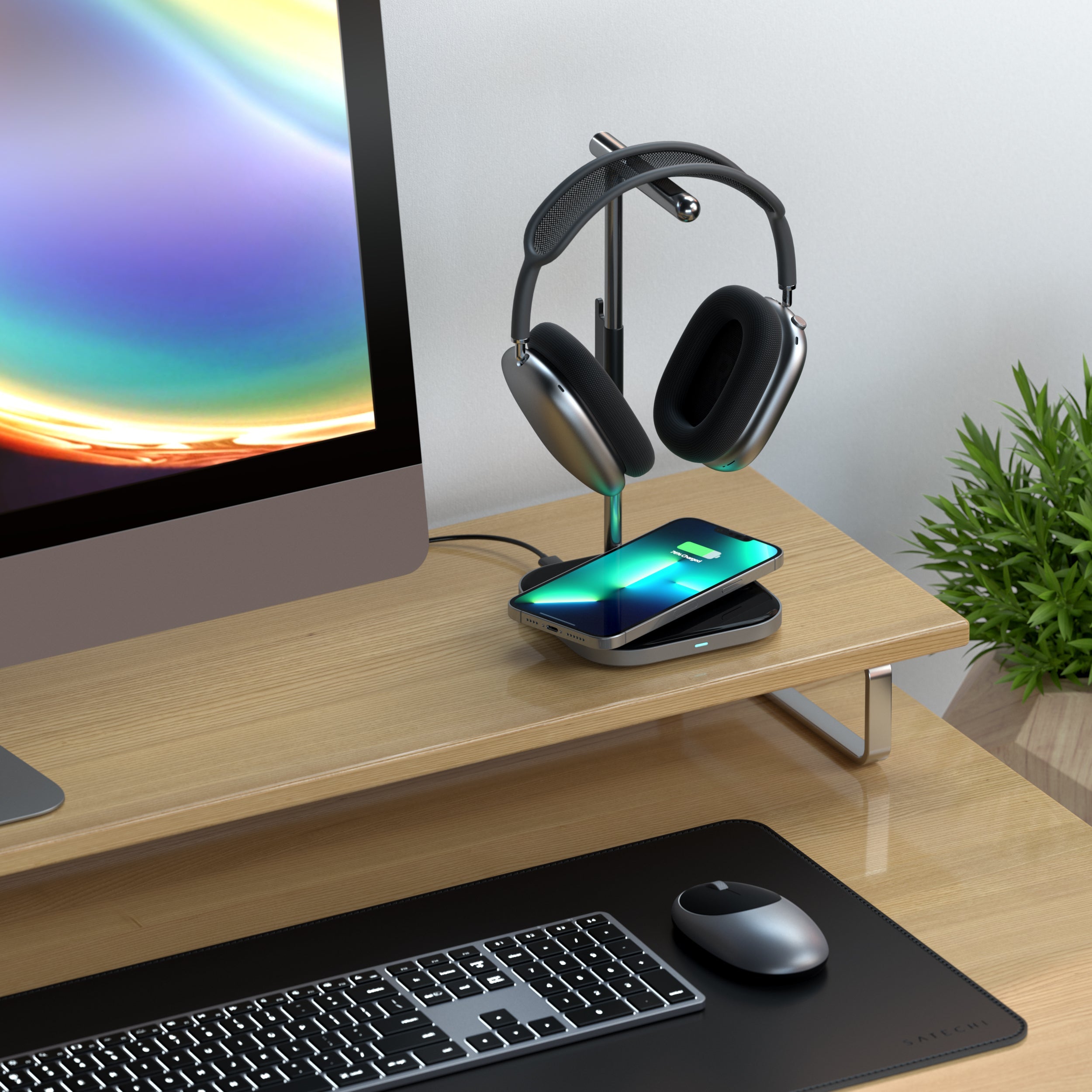 2-in-1 Headphone Stand with Wireless Charger Stands ## Chargers ## Wireless Chargers Satechi