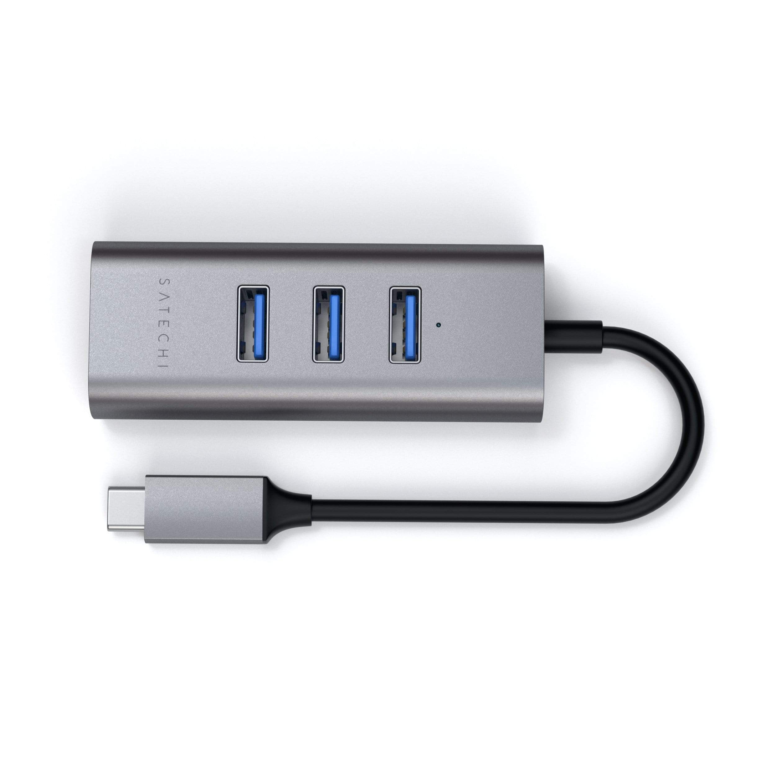 Type-C 2-in-1 USB 3.0 Aluminum 3 Port Hub and Ethernet Port USB-C Satechi Space Gray