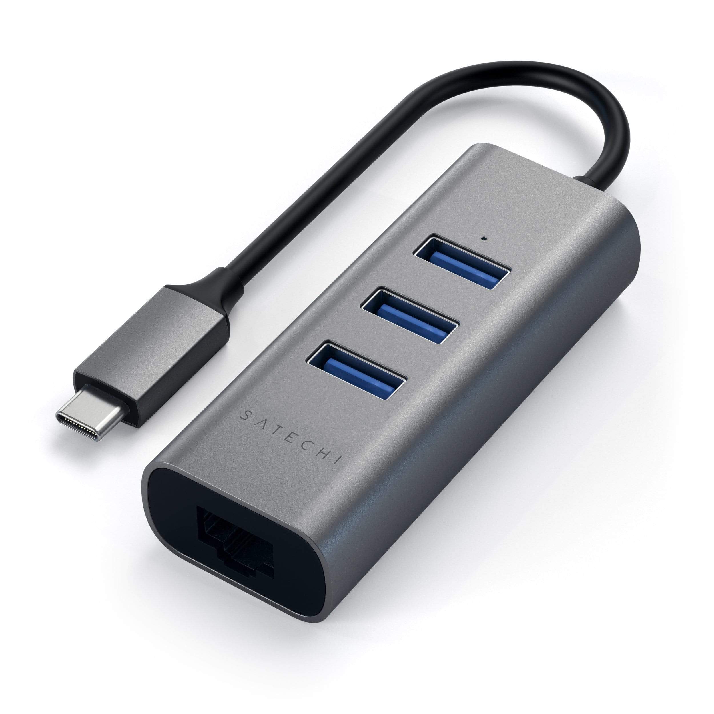 Type-C 2-in-1 USB 3.0 Aluminum 3 Port Hub and Ethernet Port USB-C Satechi Space Gray