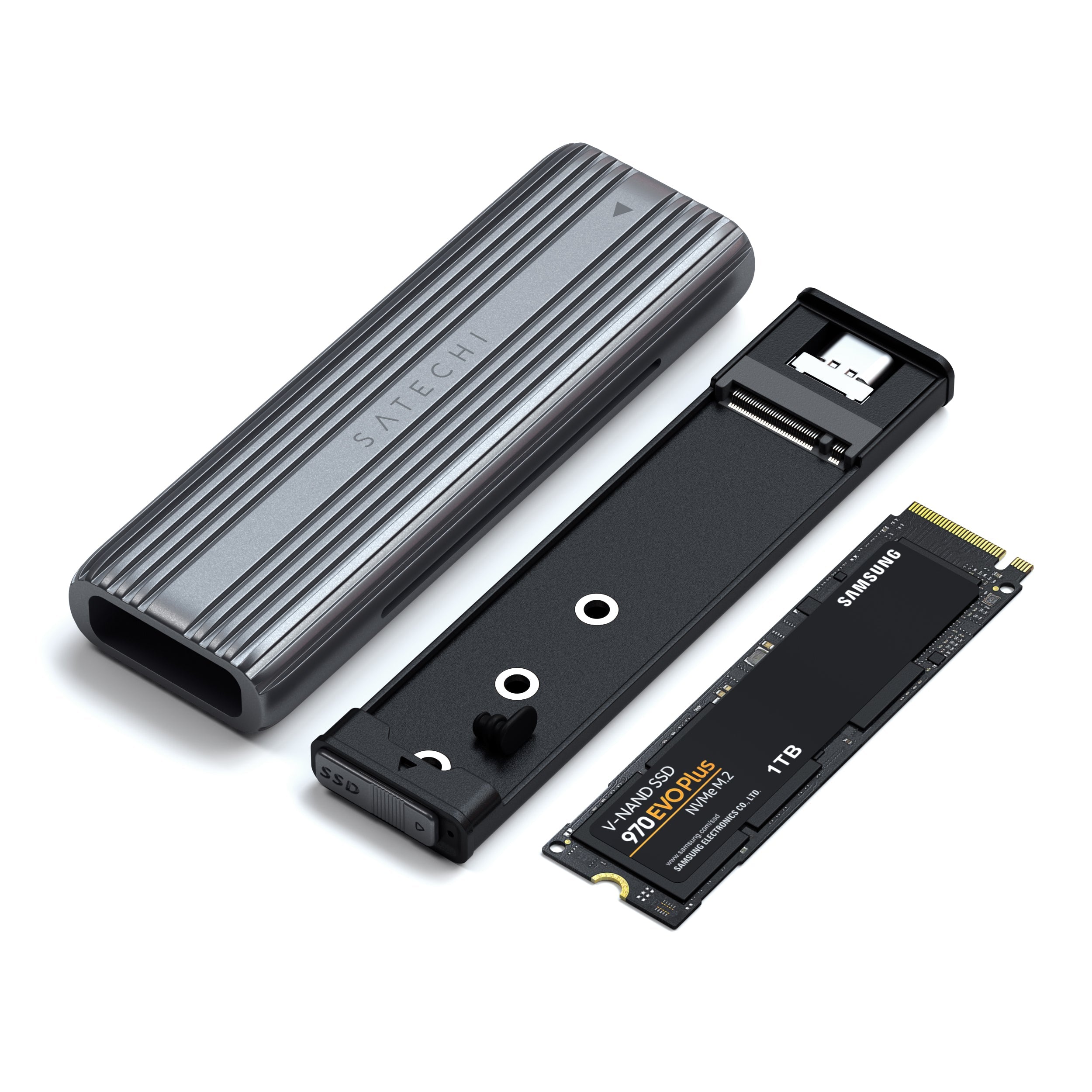 USB-C Aluminum Tool-Free Enclosure for M.2 PCIe NVMe and SATA SSD Satechi