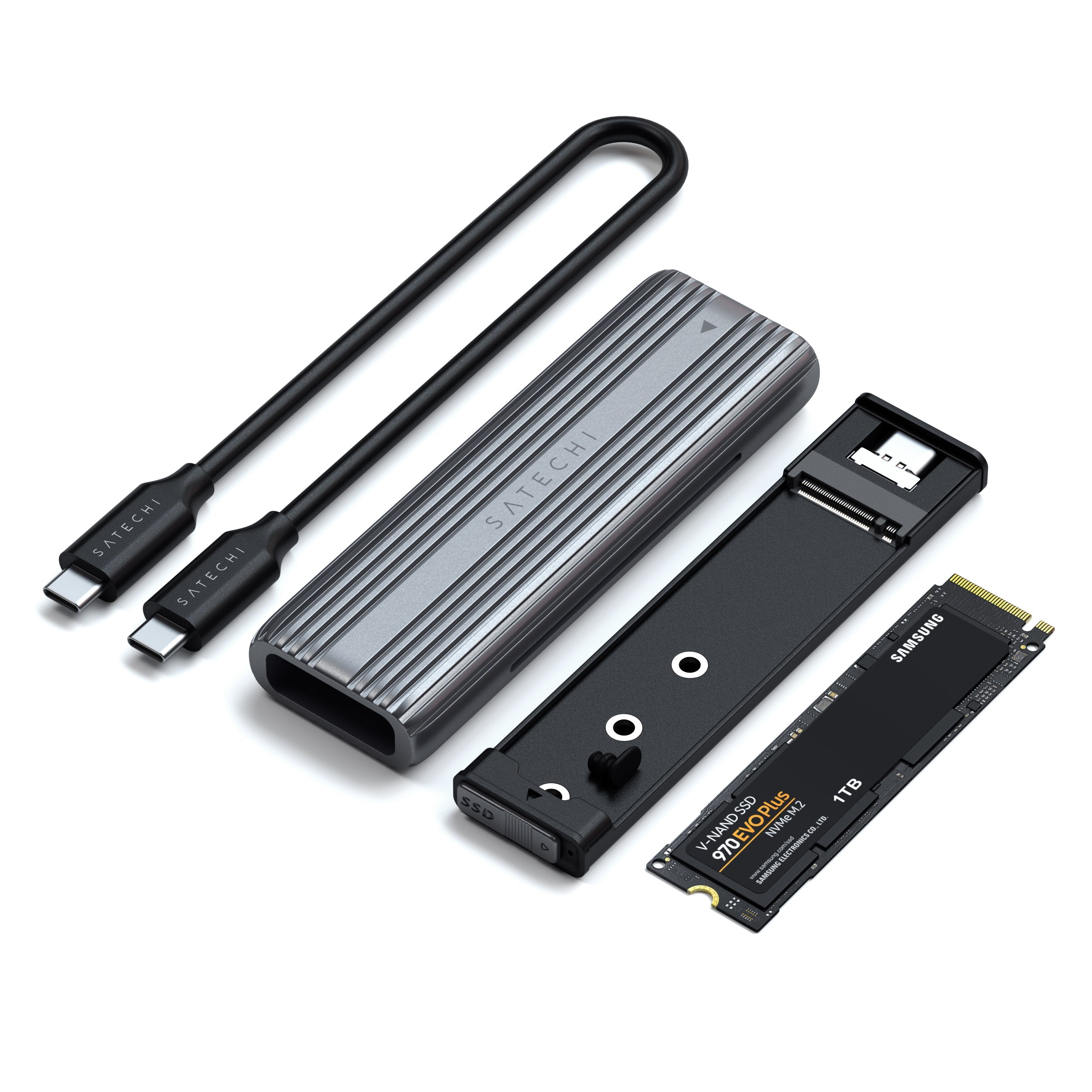 USB-C Aluminum Tool-Free Enclosure for M.2 PCIe NVMe and SATA SSD Satechi