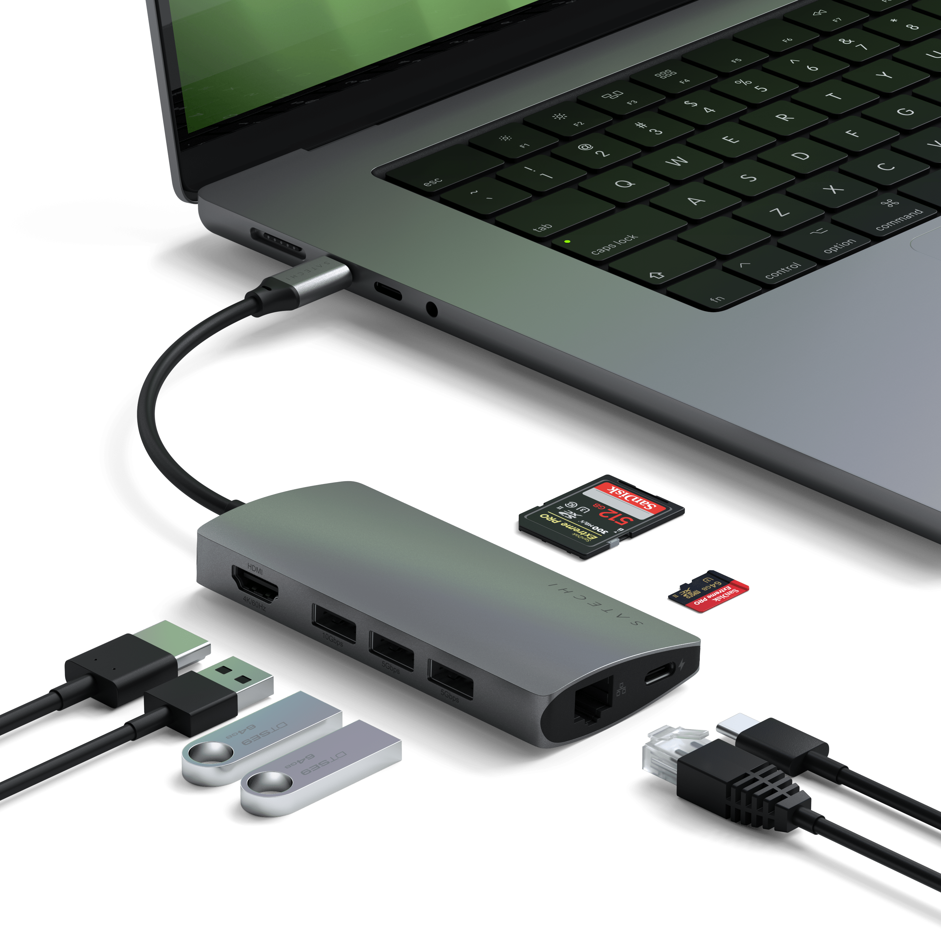 Type-C Multi-Port Adapter 4K with Ethernet V2 Adapters Satechi Space Gray